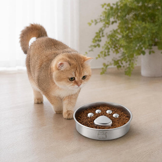 Stainless Steel 2‑in‑1 Double‑Sided Slow Feeder Cat Bowl