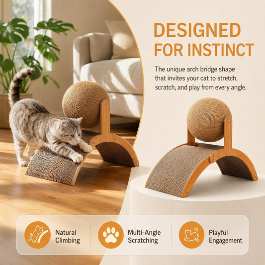 Cat Scratching Ball, Sisal Ball Cat Scratcher with Ball and Stable Wide-Base Arch Design, Dual-Surface Interactive Exercise Cat Scratch for Cats, Chinchillas, Hamsters, Rabbits,S: 14 x 10 x 6 inches