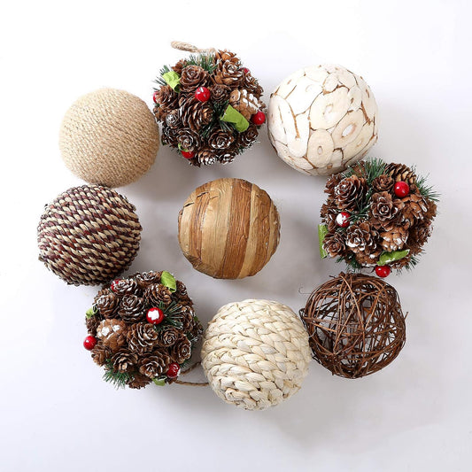 9pcs 3.5Inch Christmas Decorative Ball Orb Rattan Ball Rattan Woven Orbs Spherical Bowl and Vase Filler for Home Party Wedding Display Decor Props