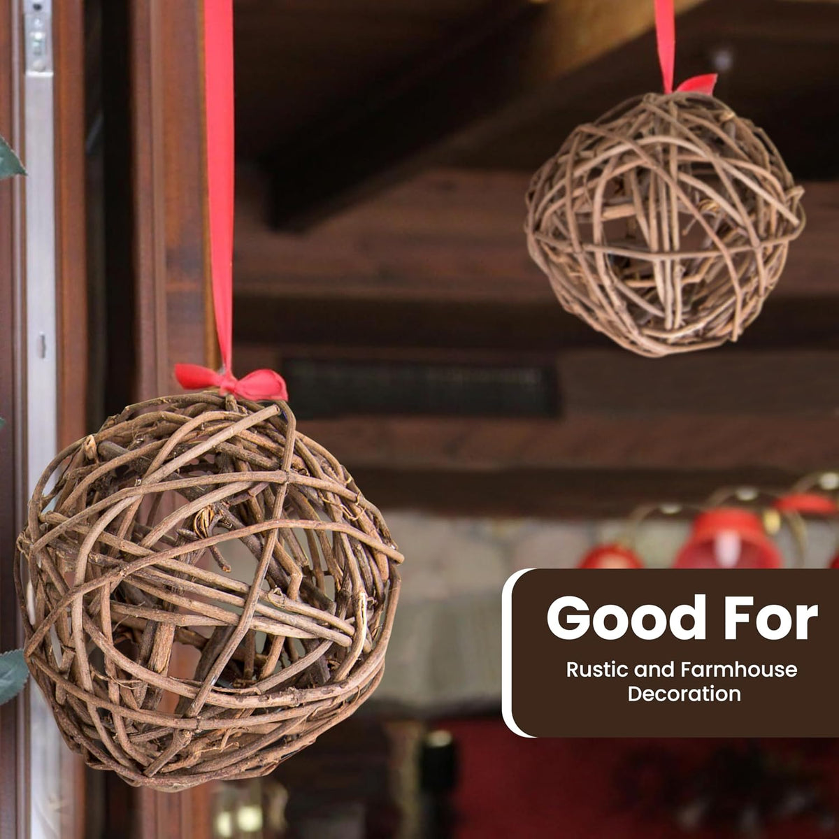 6Natural Vine Balls, 4 inch Dried Wicker Rattan Balls, Pack of 6 Decorative Sphere Orbs for Party Wedding, and Home Décor Vase Fillers for Centerpieces