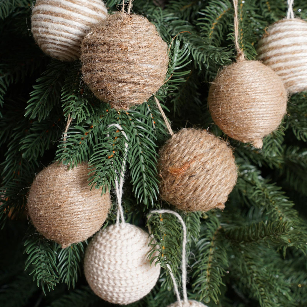 Soulchen 24 Pcs Christmas Ball Ornaments Jute Rope, White,Linen