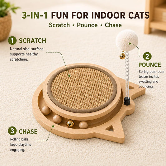 Cat Scratching Board with Sisal, Interactive Cat Toy with Spring Ball