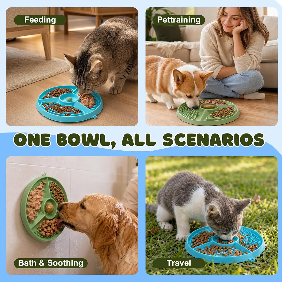Silicone Slow Feeder Cat Bowl, 2 Pcs Non-Slip Puzzle Interactive Feeder, Food Grade Pet Silicone Bowl Prevent Overeating Anti-Choke, Easy to Clean for Indoor Travel Crate, Suitable for Dry Wet Food