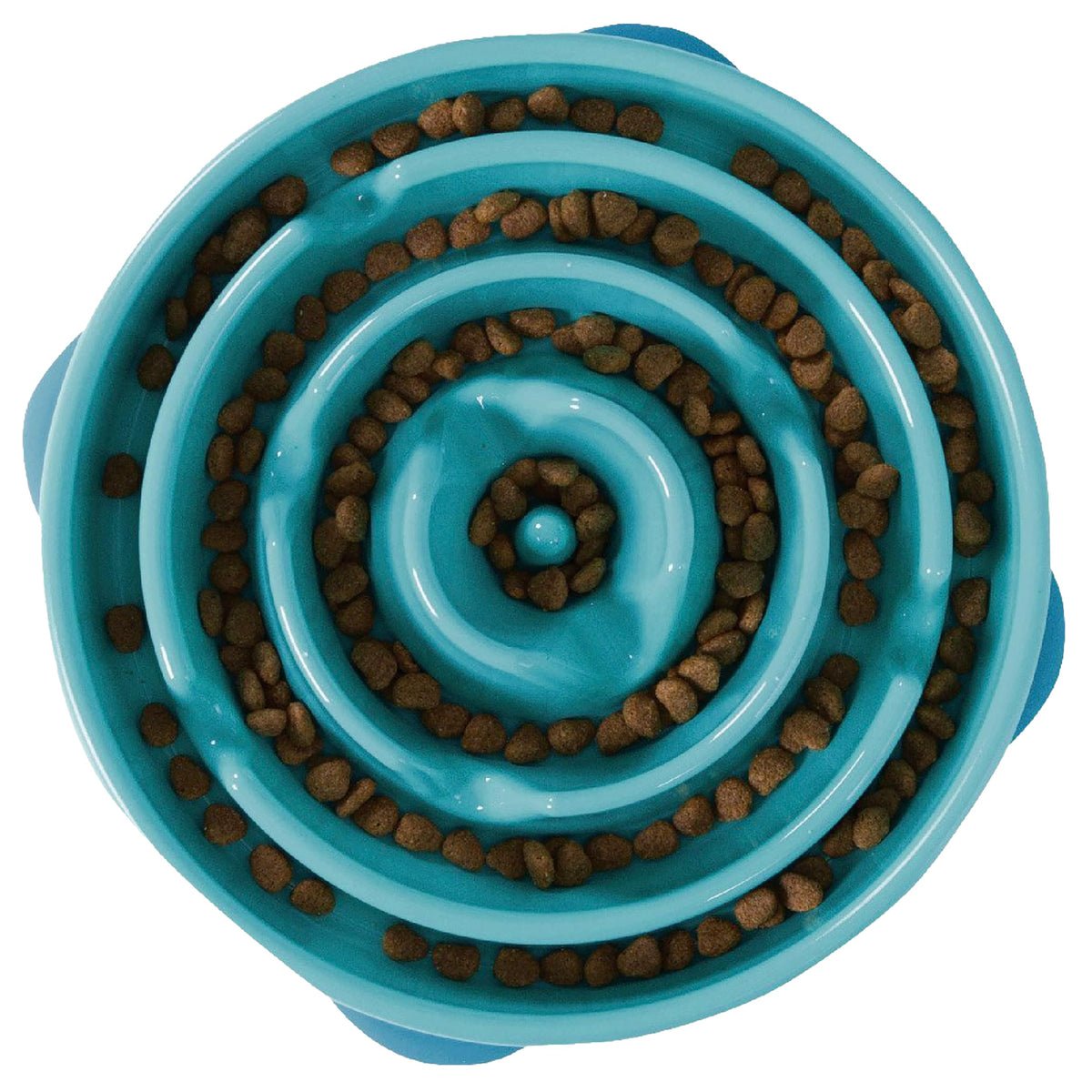 Outward Hound Fun Feeder Slo Bowl – Medium 2‑Cup Capacity, Slow Feeding, Small to Medium Dogs & Cats, Non-Slip, Turquoise, Drop Pattern