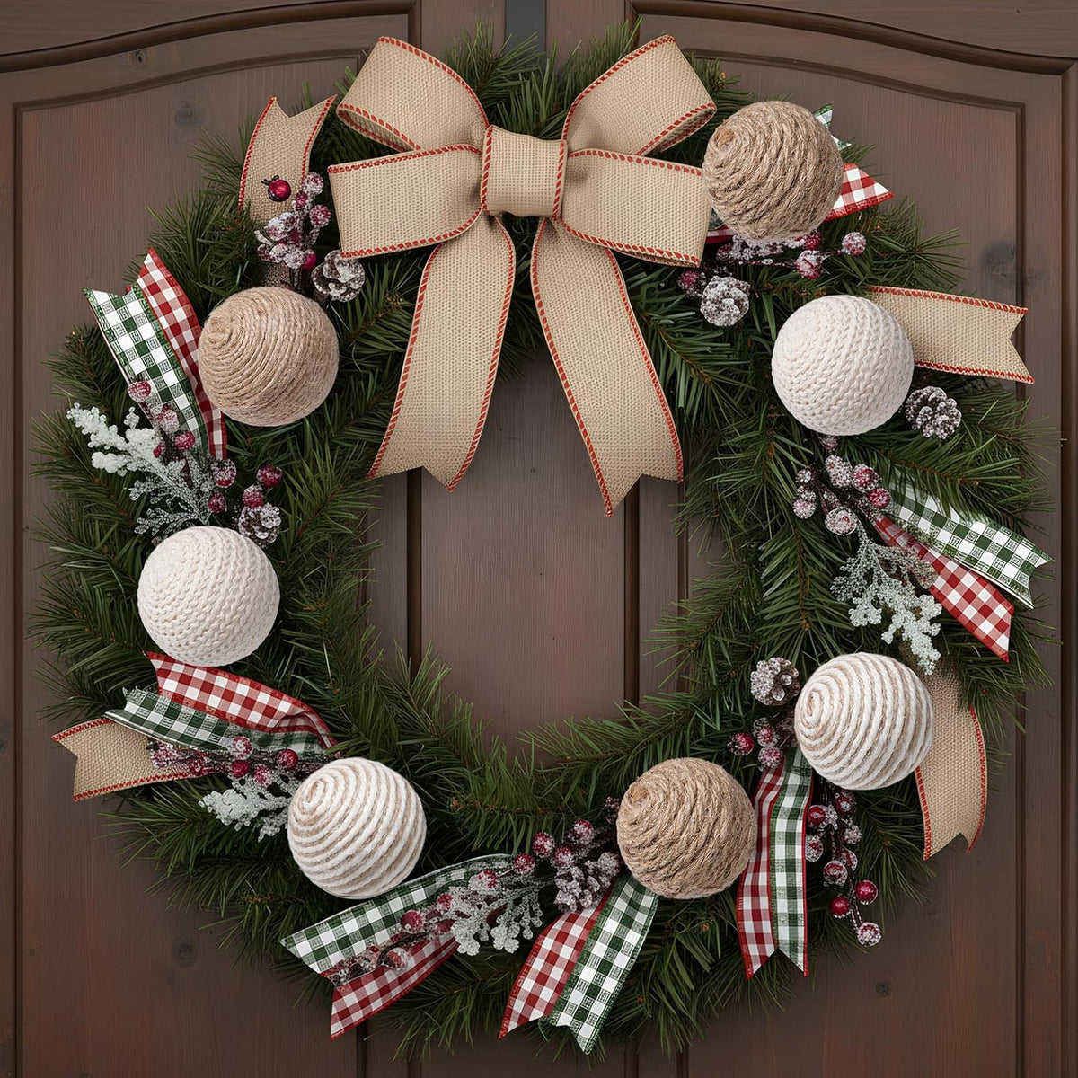 Soulchen 24 Pcs Christmas Ball Ornaments Jute Rope, White,Linen
