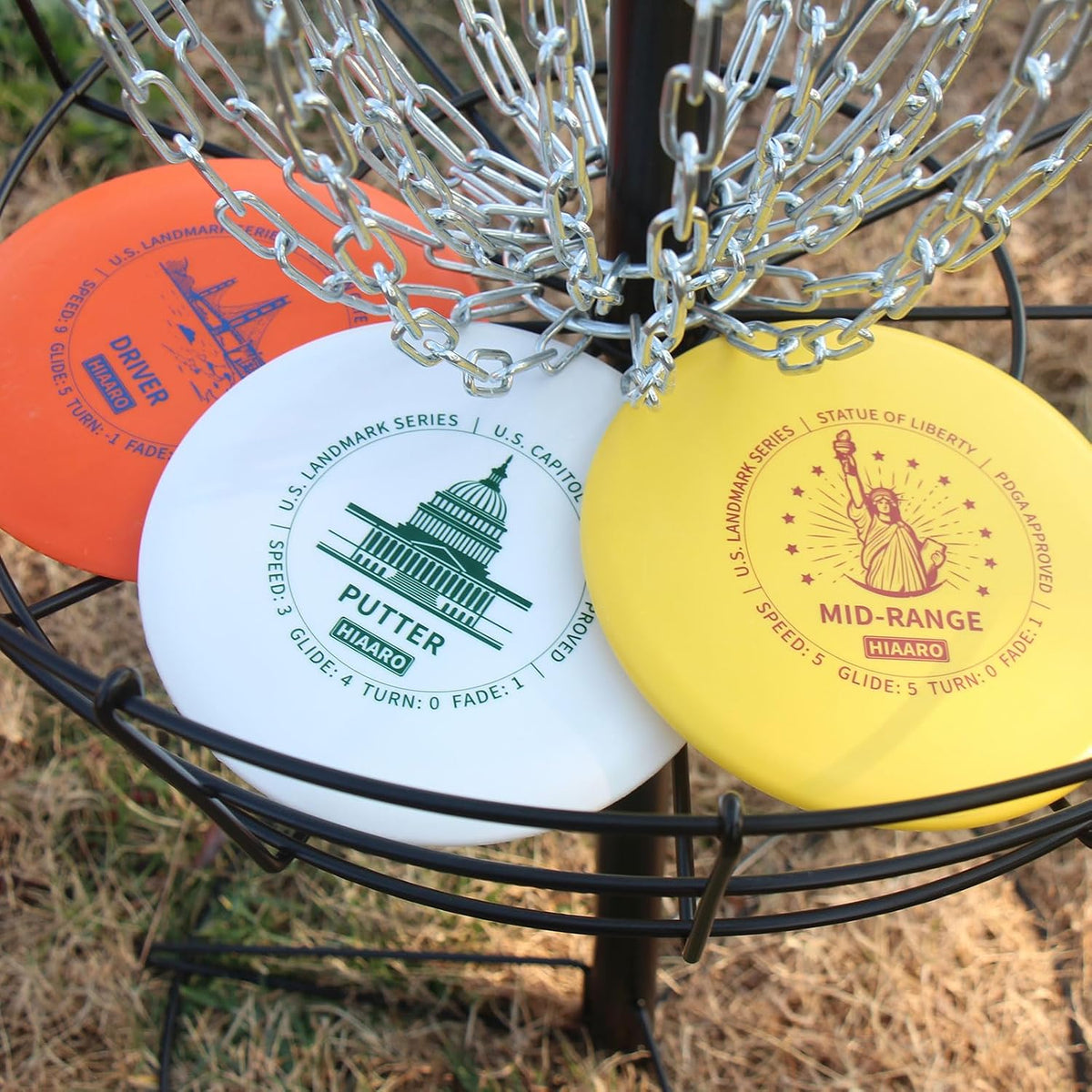 Disc Golf Starter Discs Set | U.S. Landmark Series | 150 Class, 145-150g | PDGA Approved | Include 2*Driver 2*Mid-Range 2*Putter 1*Mini Marker