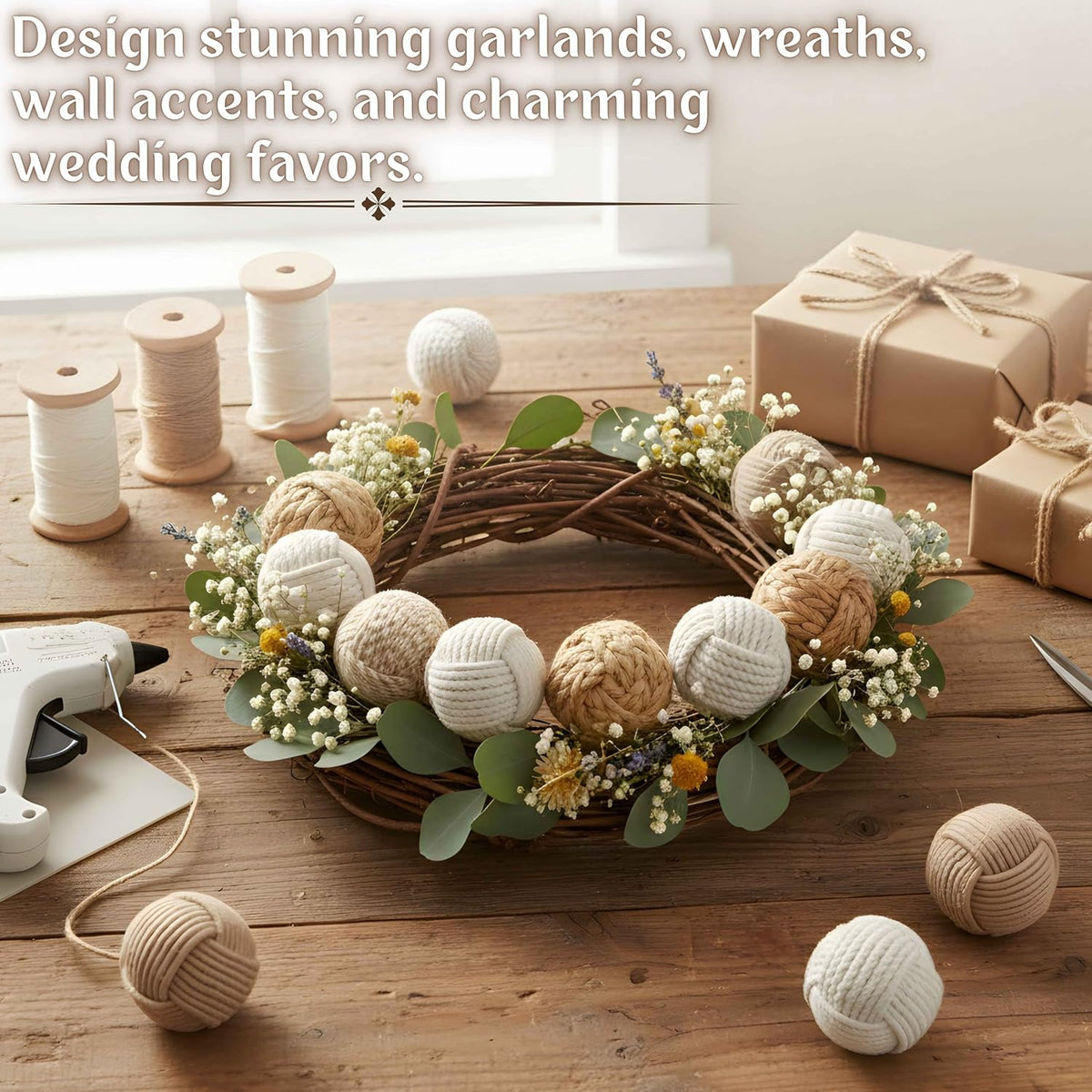 8 Pcs Jute Rope Decorative Balls, Natural Cotton Knot Orbs for Bowl Filler, Rustic Coastal Farmhouse Decor, Wedding Centerpiece & Living Room Decoration (Dia - 2.3Inch)