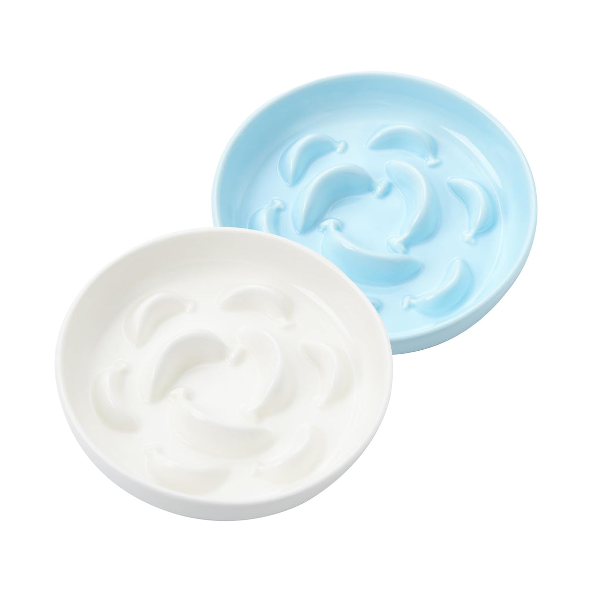 2 Pack Ceramic Cat Slow Feeder Bowl Set, 6.3" Wide, Slow Eating 5X