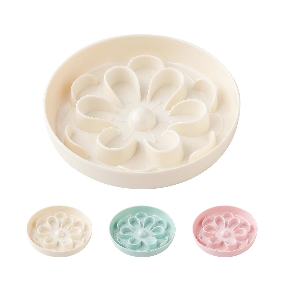 Melamine Slow Feeder Cat Bowl - Cute Blossom Maze Cat Dish - Fun Interactive Plate for Dry & Wet Food - Whisker Friendly - Dishwasher Safe - 6.3''W x 1.1''H