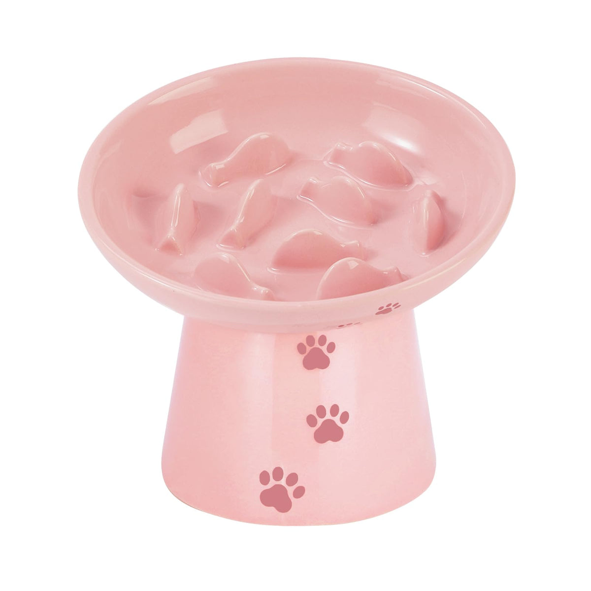 Y YHY Slow Feeder Cat Bowl, Ceramic Cat Slow Feeder Bowl, 6 Inches, Elevated, Anti Vomiting for Dry and Wet Food, White