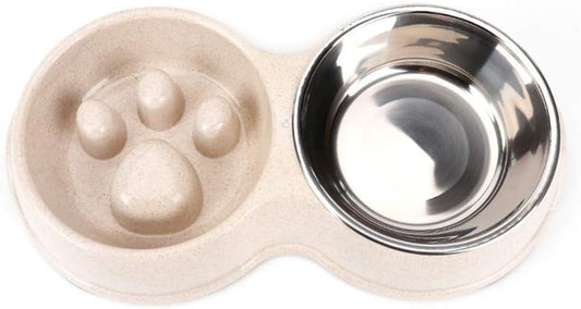 Tineer Stainless Steel Pet Slow Feeder Bowl for Puppy & Small Dogs Cats