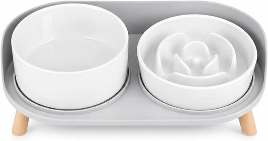 Elevated Slow Feeder Dog Bowls with Splash Proof Stand, Slow Eating 5X