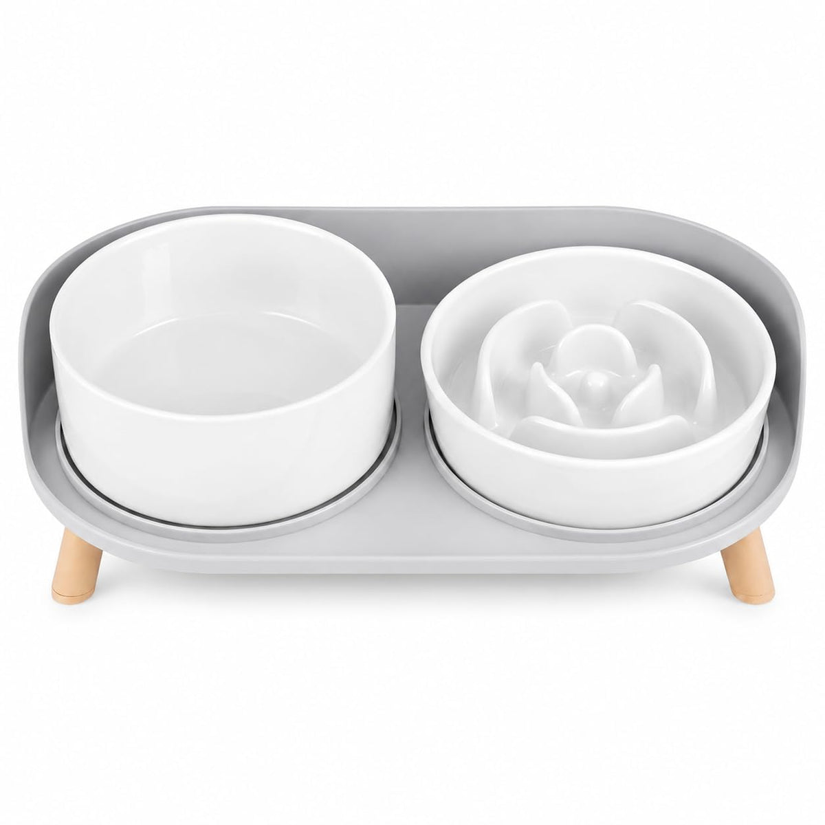 Elevated Slow Feeder Dog Bowls with Splash Proof Stand, Slow Eating 5X