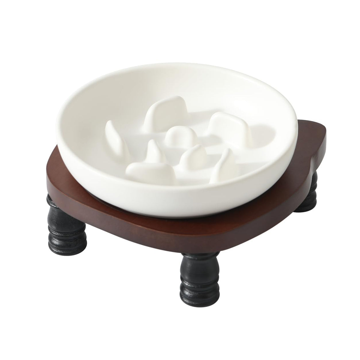 Cute 3 in 1 Ceramic Elevated Cat Bowl Stand, Raised Slow Feeder Cat Bowl