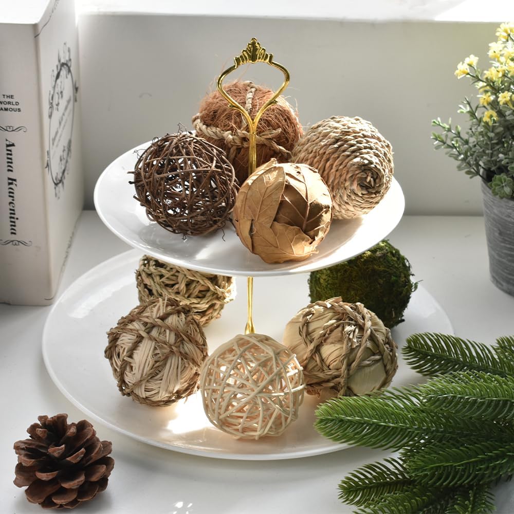 Decorative Filler Balls for Centerpiece 8PCS, Decorative Wicker Rattan Balls Natural Tones Vase & Bowl Fillers Decorative Balls for Home Tabletop Decor Garden Wedding