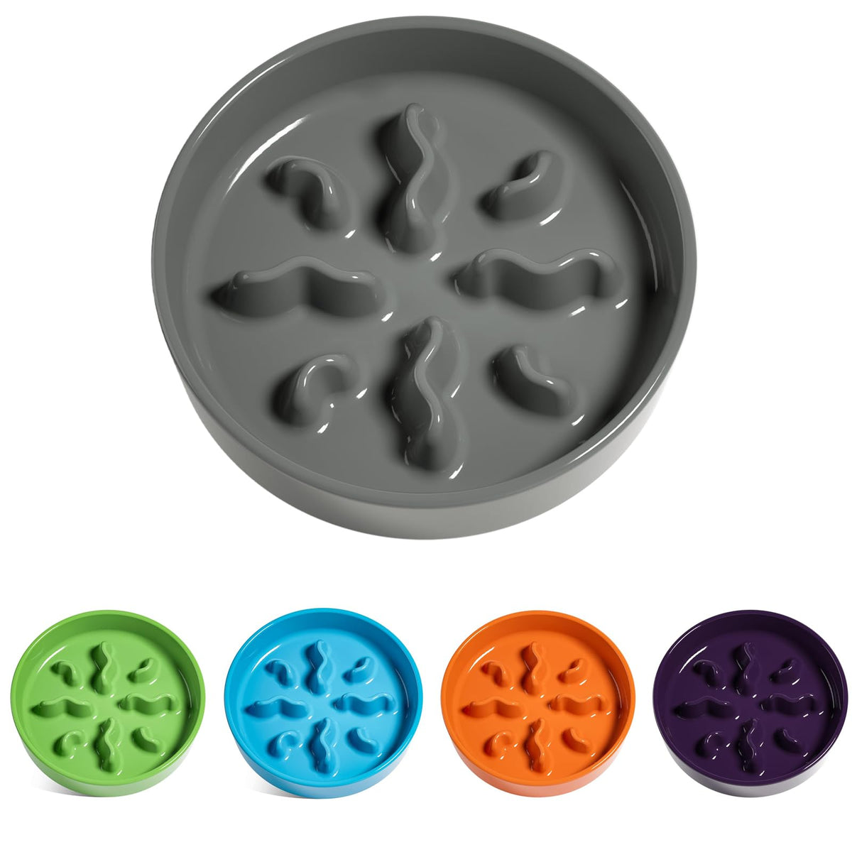 Ceramic Slow Feeder Dog Bowls Small Breed, 0.5 Cups Dog Food Dish for Fast Eaters, Puzzle Bowl for Small Dogs and Cats, 5.5 Inch-Grey