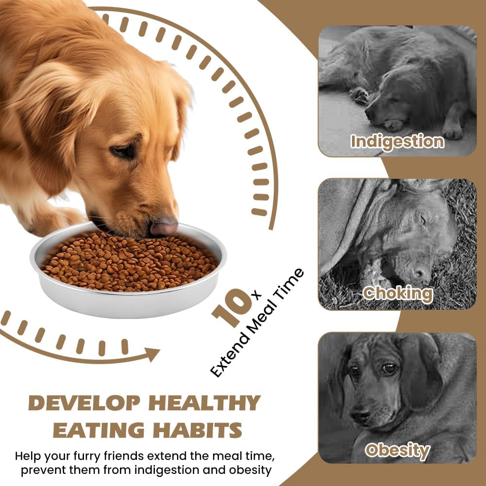 Slow Feeder Dog Bowls with Measuring Spoon, Stainless Steel Slow Feed Pet Bowl with Non-Slip Mat, Metal Feeder Dog Bowl for Small, Medium, Large Dogs to Slows Down Eating