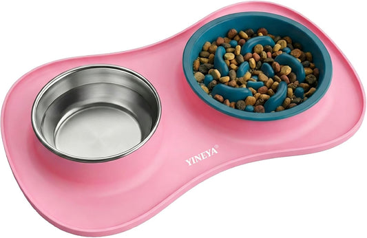 YINEYA 3 in 1 Slow Feeder Dog Bowls,Dog Water Bowl,Cat and Dog Food Bowl