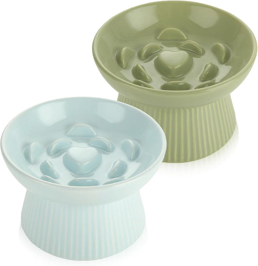 STARVAST 2 Pack Ceramic Slow Feeder Cat Bowl, Elevated