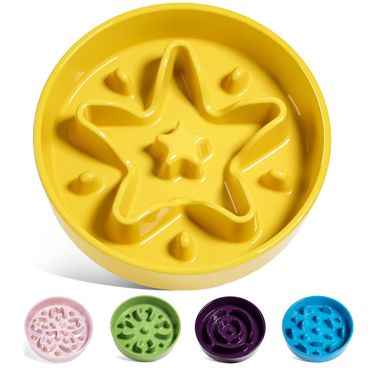 LE TAUCI Ceramic Slow Feeder Dog Bowls Small Breed, 0.6 Cups Dog Food Dish for Fast Eaters, Puzzle Bowl for Small Dogs and Cats,Purple