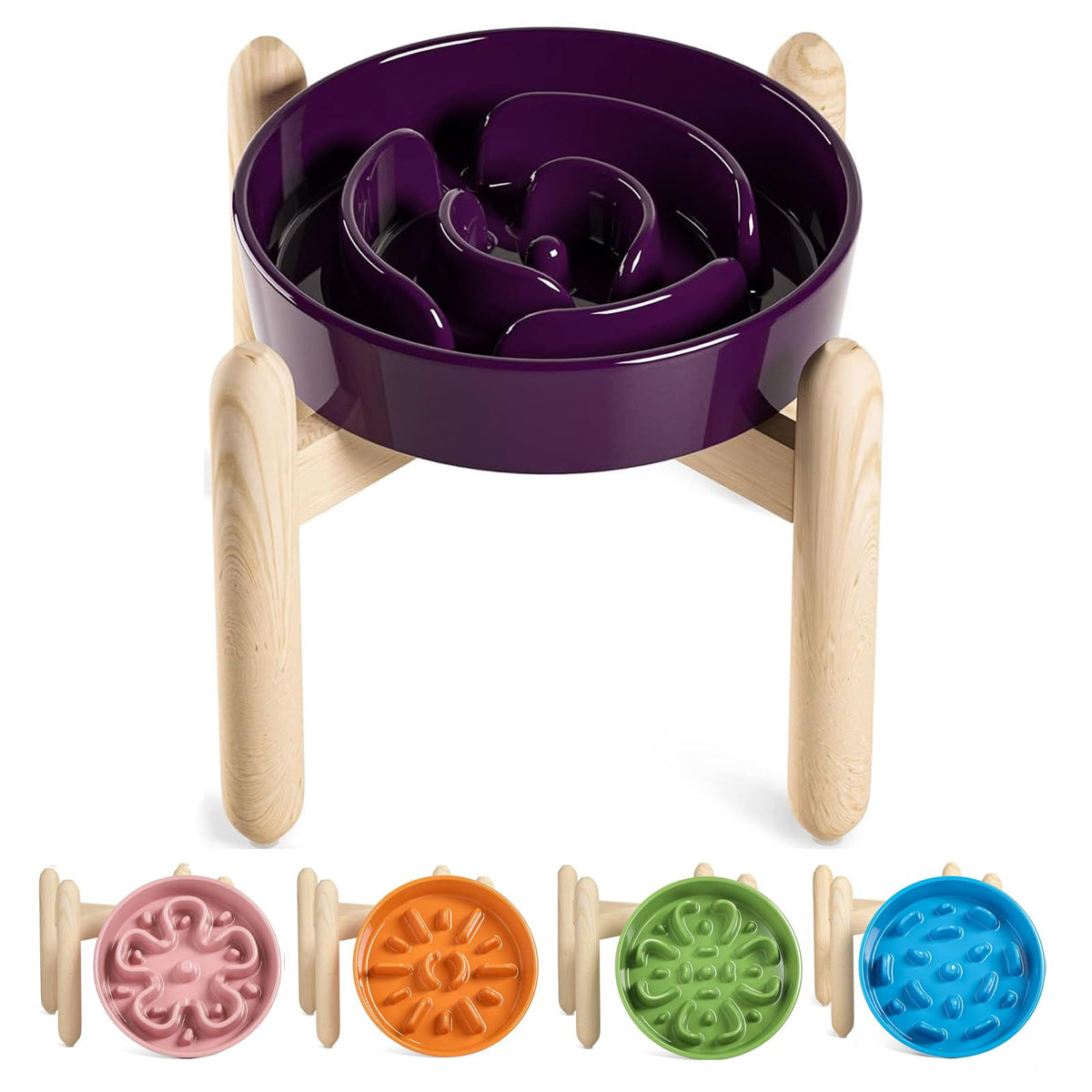 LE TAUCI Ceramic Slow Feeder Dog Bowls Small Breed, 0.6 Cups Dog Food Dish for Fast Eaters, Puzzle Bowl for Small Dogs and Cats,Purple