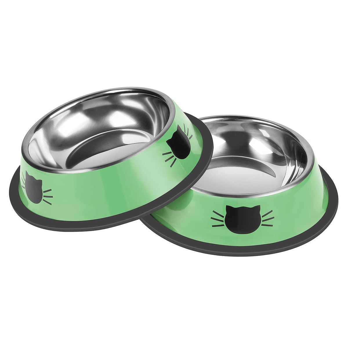 Serentive 2 Pcs Non-Slip Stainless Steel Small Cat Food Bowls - Unbreakable, Thicken 7 Oz Cat Dishes - Indoor, Removable Rubber Base, Easily Clean, Lovely Color