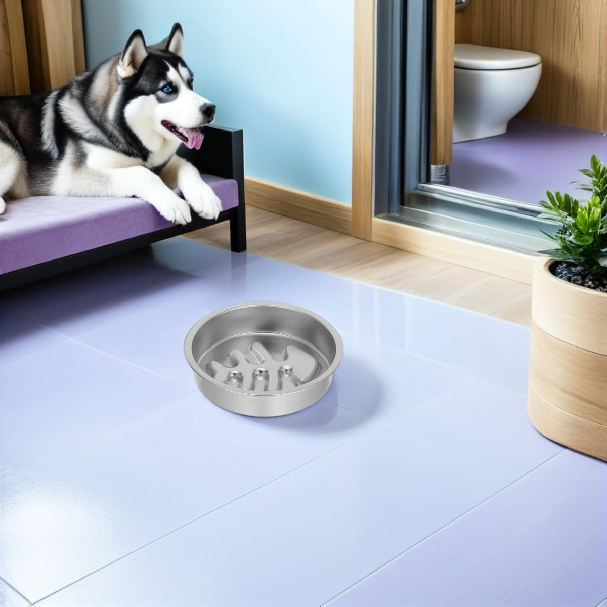 7 Inch Stainless Steel Slow Feeder Dog Bowl, Non Slip Puzzle Pet Feeding Dish, for Small Medium Pets Slow Eating Avoid Indigestion Home Outdoor Use