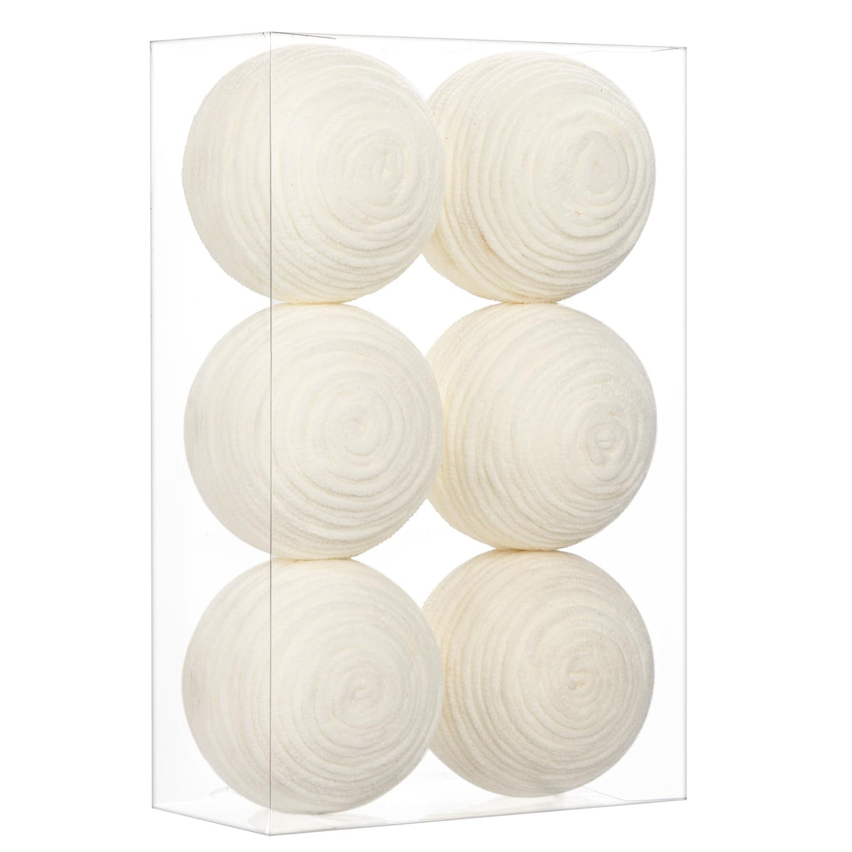 Briful 3.94'' Christmas Balls Ornament Set, 6PCS Large White and Tan Rope Decorative Yarn Balls Xmas Tree Hanging Ornaments with Strings for Xmas Home Decor