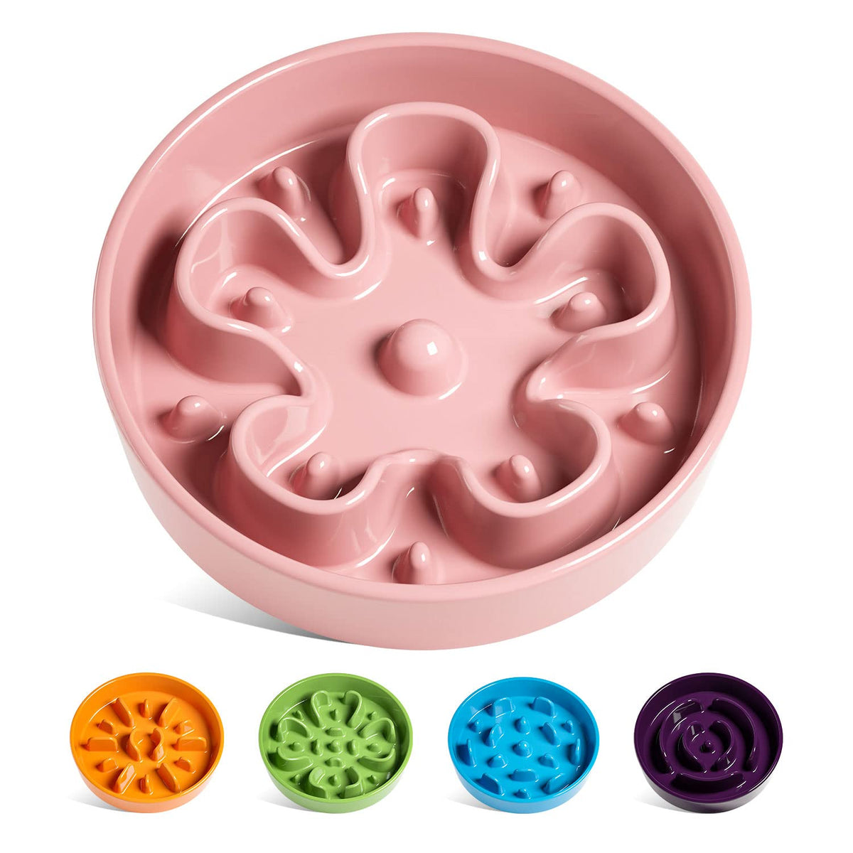 LE TAUCI Ceramic Slow Feeder Dog Bowls Small Breed, 0.6 Cups Dog Food Dish for Fast Eaters, Puzzle Bowl for Small Dogs and Cats,Purple