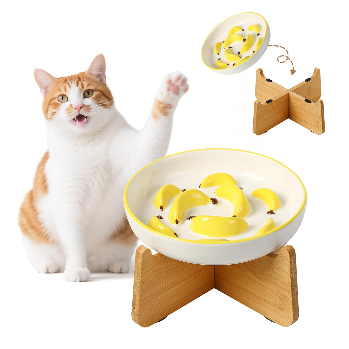Ceramic Slow Feeder Cat Bowl, 6.3'' Wide Whisker Friendly Cat Puzzle Feeder