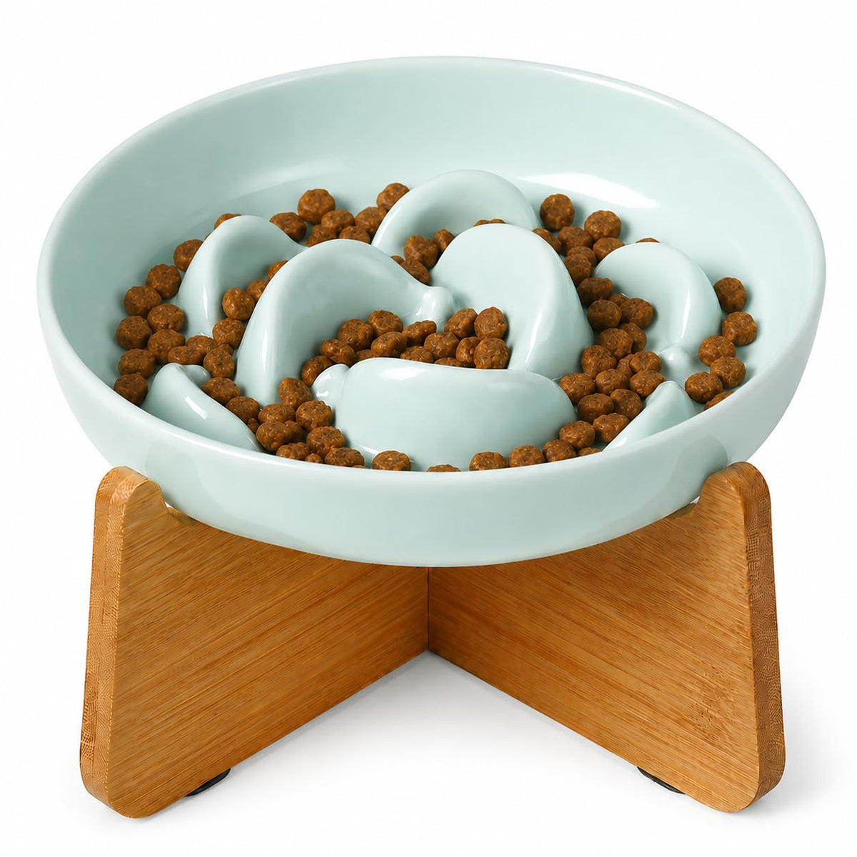 Melamine Slow Feeder Cat Bowls - 3 Pack Cat Food Dishes, 6.3 Inch Wide Opening Whisker Friendly Maze Plates for Dry and Wet Food, Dishwasher Safe, White, Blue, Green