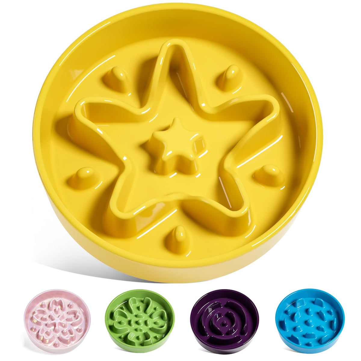 LE TAUCI Ceramic Slow Feeder Dog Bowls Small Breed, 0.6 Cups Dog Food Dish for Fast Eaters, Puzzle Bowl for Small Dogs and Cats,Purple