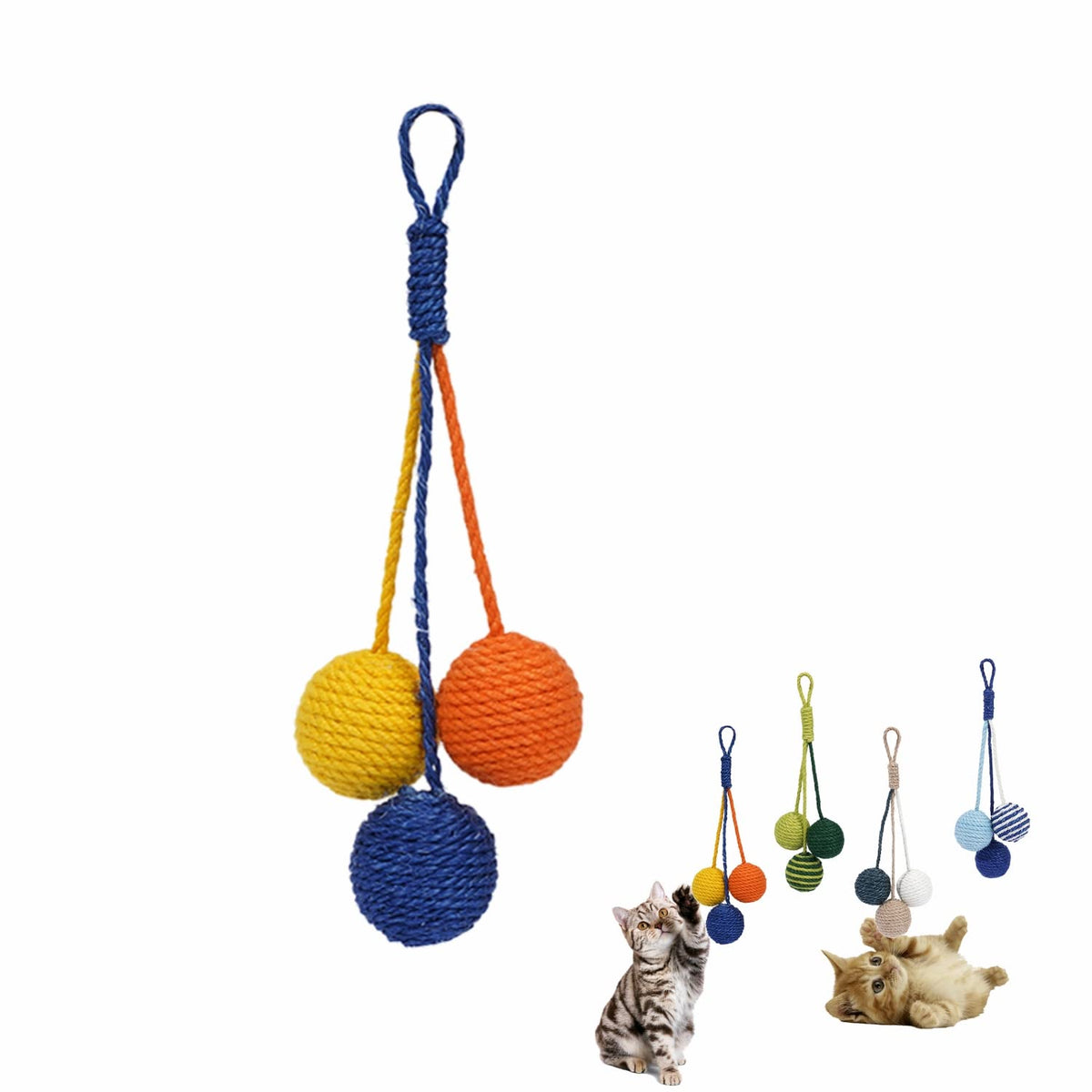 Cat Toy Sisal Ball Hanging Cat Toy Handmade Cat Rope Ball Chew Eco-Friendly Toy Pets Interactive Toy Cat Toys for Indoor Cats (Original Color, 1pcs)