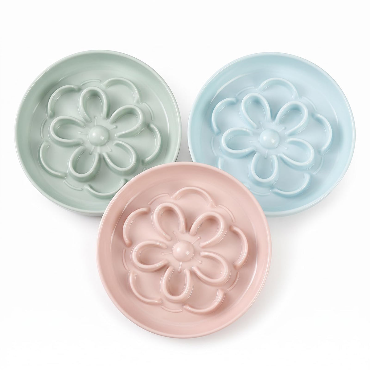 Melamine Cat Slow Feeder Bowl - Floral Maze Cat Food Dish - Flat Plate for Dry & Wet Food - Cute Kitten Bowl - Dishwasher Safe - 6.3'' W x 1'' H - 5.5 oz (160g) - Green