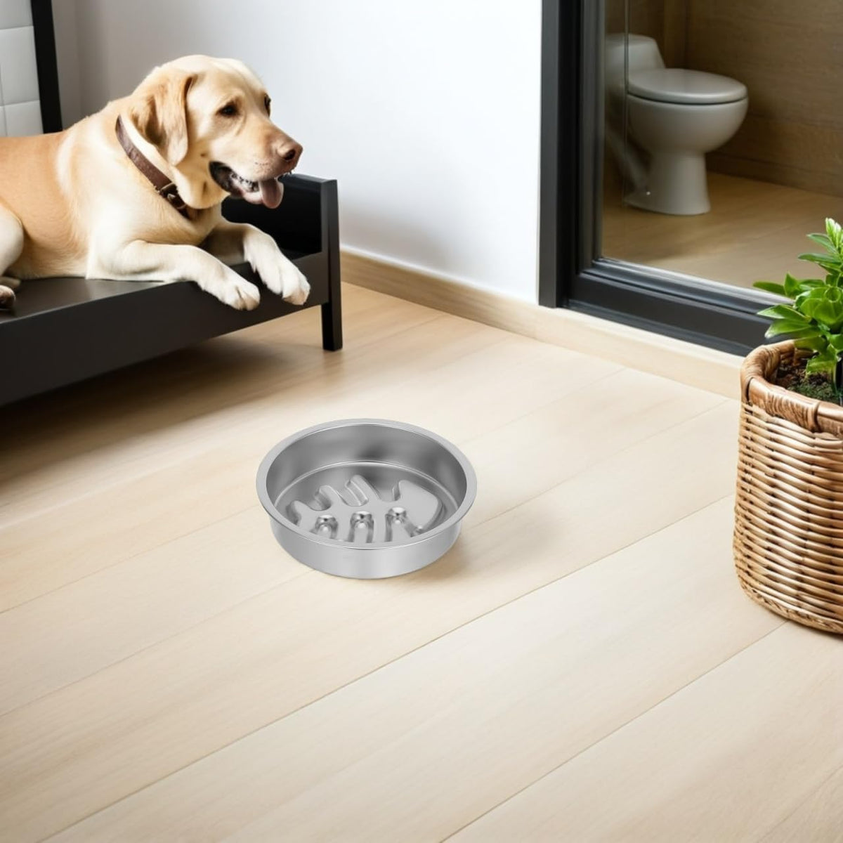 7 Inch Stainless Steel Slow Feeder Dog Bowl, Non Slip Puzzle Pet Feeding Dish, for Small Medium Pets Slow Eating Avoid Indigestion Home Outdoor Use