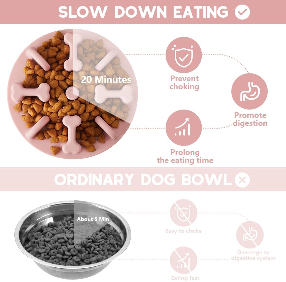 Slow Feeder Dog Bowls Insert, Animire Soft Silicone Anti-Choking Puzzle Anti-Slip Slow Down Eating Feeder Insert, Compatible with Regular Elevated Dog Bowls