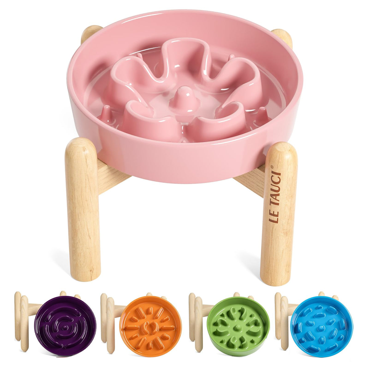 LE TAUCI Ceramic Slow Feeder Dog Bowls Small Breed, 0.6 Cups Dog Food Dish for Fast Eaters, Puzzle Bowl for Small Dogs and Cats,Purple