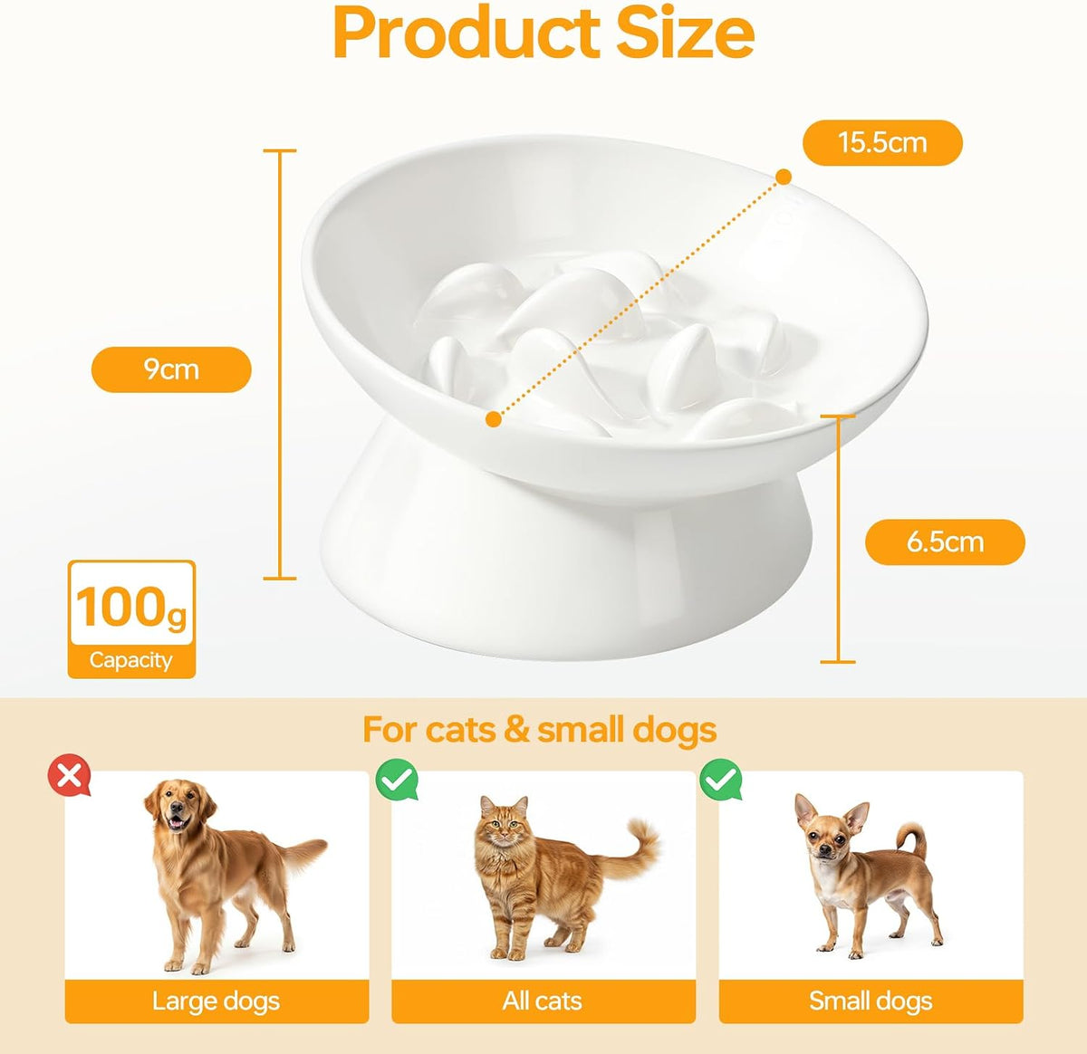 PETTOM 2 Pack Slow Feeder Cat Bowl Elevated Tilted Ceramic