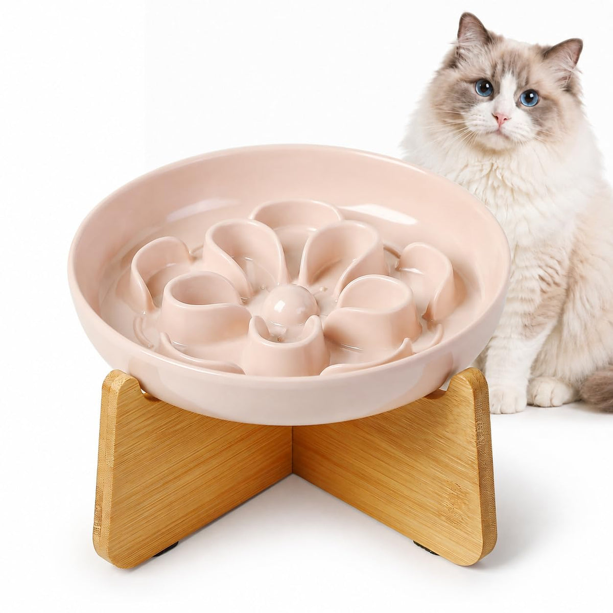 Melamine Cat Slow Feeder Bowl - Floral Maze Cat Food Dish - Flat Plate for Dry & Wet Food - Cute Kitten Bowl - Dishwasher Safe - 6.3'' W x 1'' H - 5.5 oz (160g) - Green
