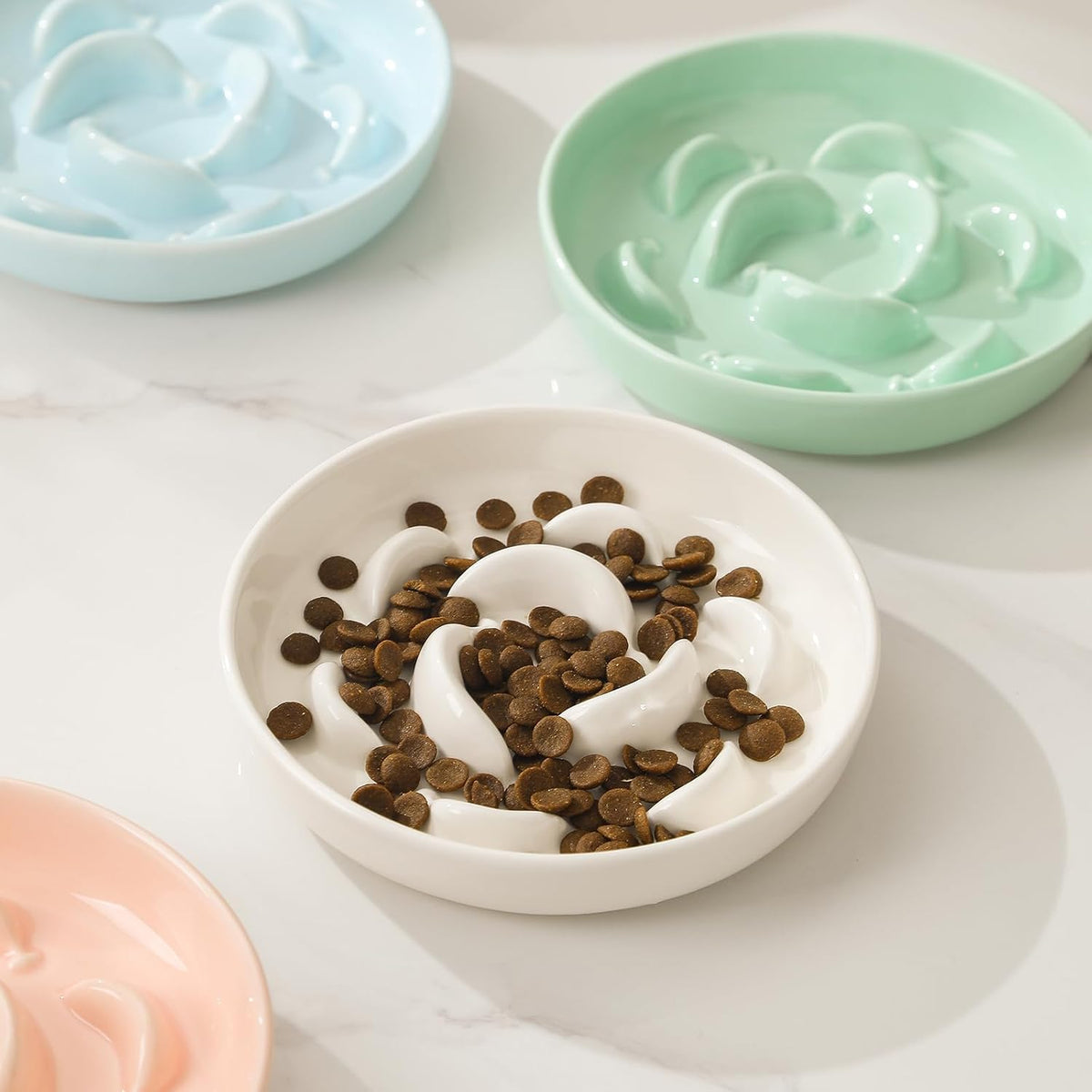 Ceramic Slow Feeder Cat Bowl, 6.3'' Wide Whisker Friendly Cat Puzzle Feeder