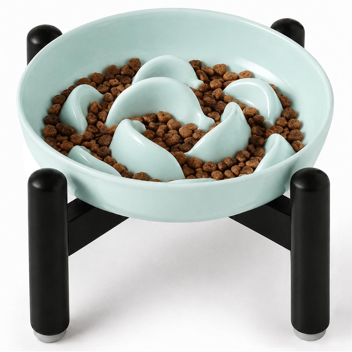 Melamine Slow Feeder Cat Bowls - 3 Pack Cat Food Dishes, 6.3 Inch Wide Opening Whisker Friendly Maze Plates for Dry and Wet Food, Dishwasher Safe, White, Blue, Green