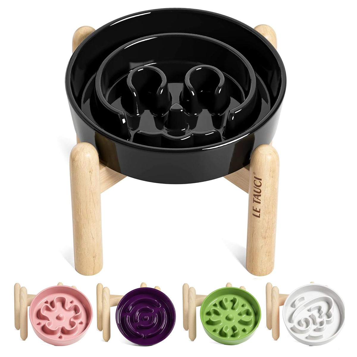 LE TAUCI Ceramic Slow Feeder Dog Bowls Small Breed, 0.6 Cups Dog Food Dish for Fast Eaters, Puzzle Bowl for Small Dogs and Cats,Purple