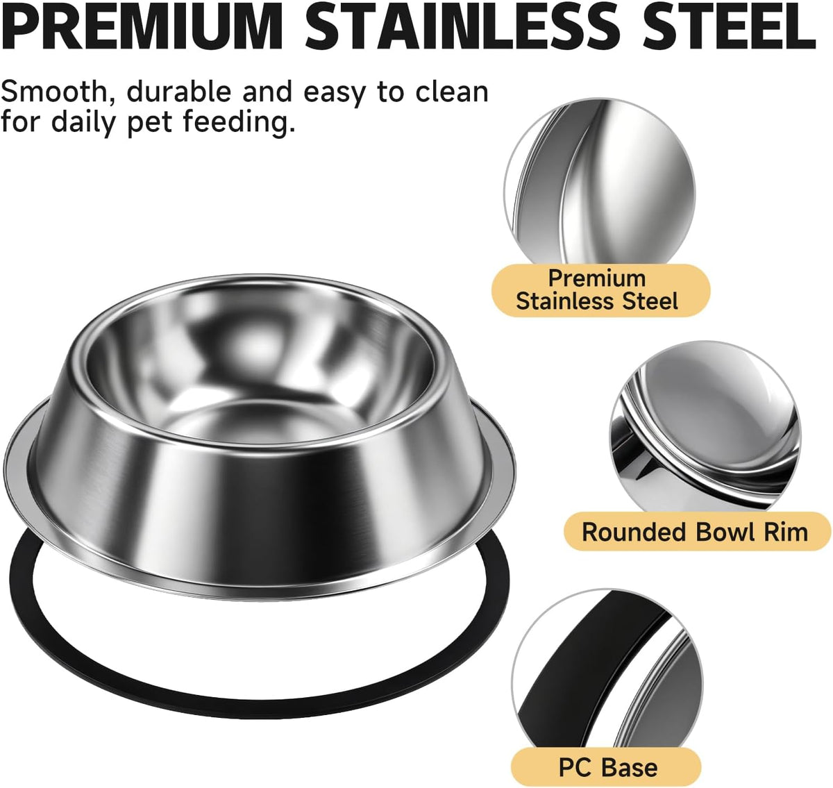 Steel Stainless Metal Cat Dog Pet Food Water Shallow Dish Bowl, 2Pcs