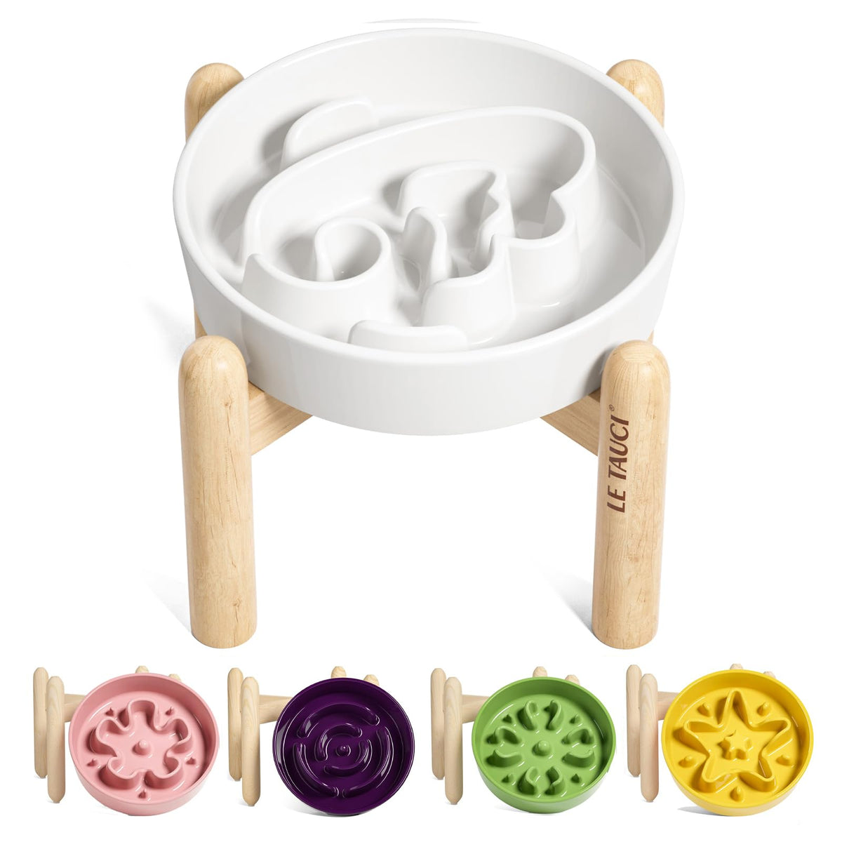 LE TAUCI Ceramic Slow Feeder Dog Bowls Small Breed, 0.6 Cups Dog Food Dish for Fast Eaters, Puzzle Bowl for Small Dogs and Cats,Purple