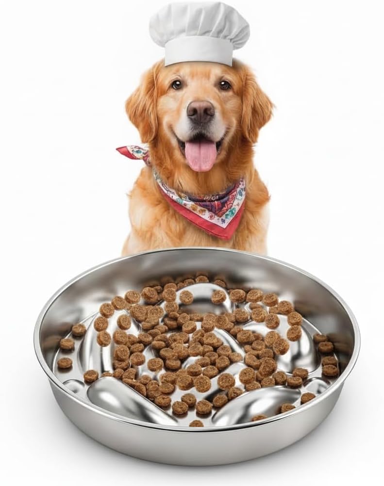 Slow Feeder Dog Bowl, 3 Cups Stainless Steel Non-Slip Slow Eating Dog Bowl, to Slow Down Eating & Digestive Health for Small Medium Dogs, Dishwasher Safe