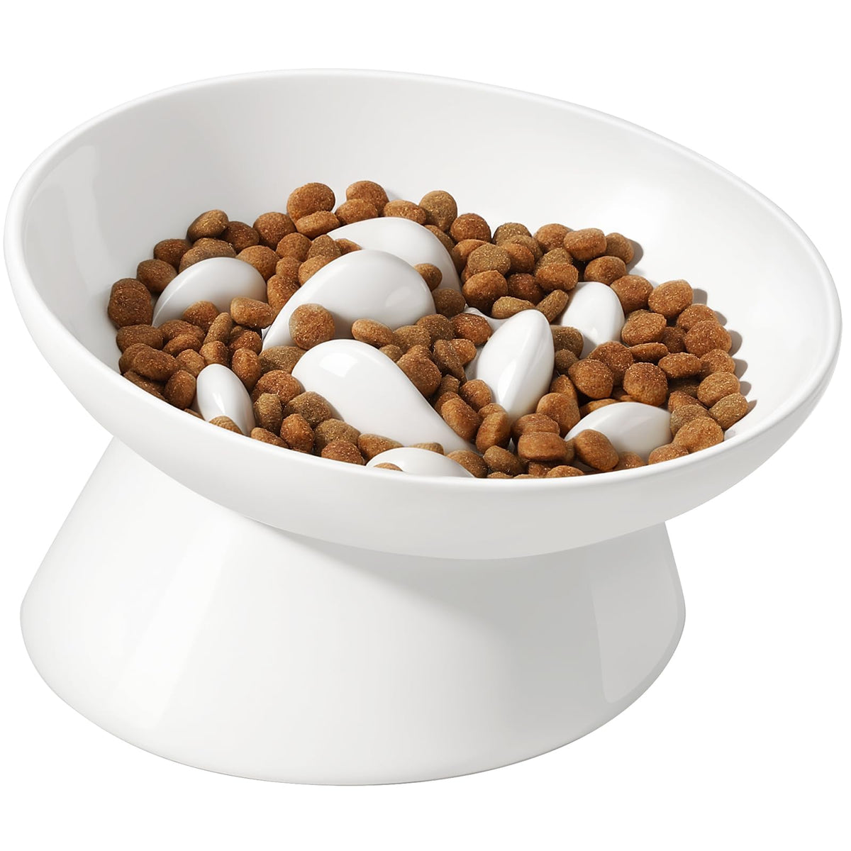 PETTOM 2 Pack Slow Feeder Cat Bowl Elevated Tilted Ceramic