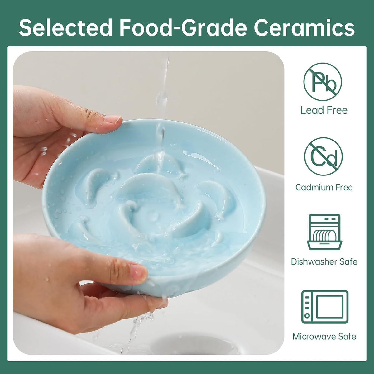 2 Pack Ceramic Cat Slow Feeder Bowl Set, 6.3" Wide, Slow Eating 5X