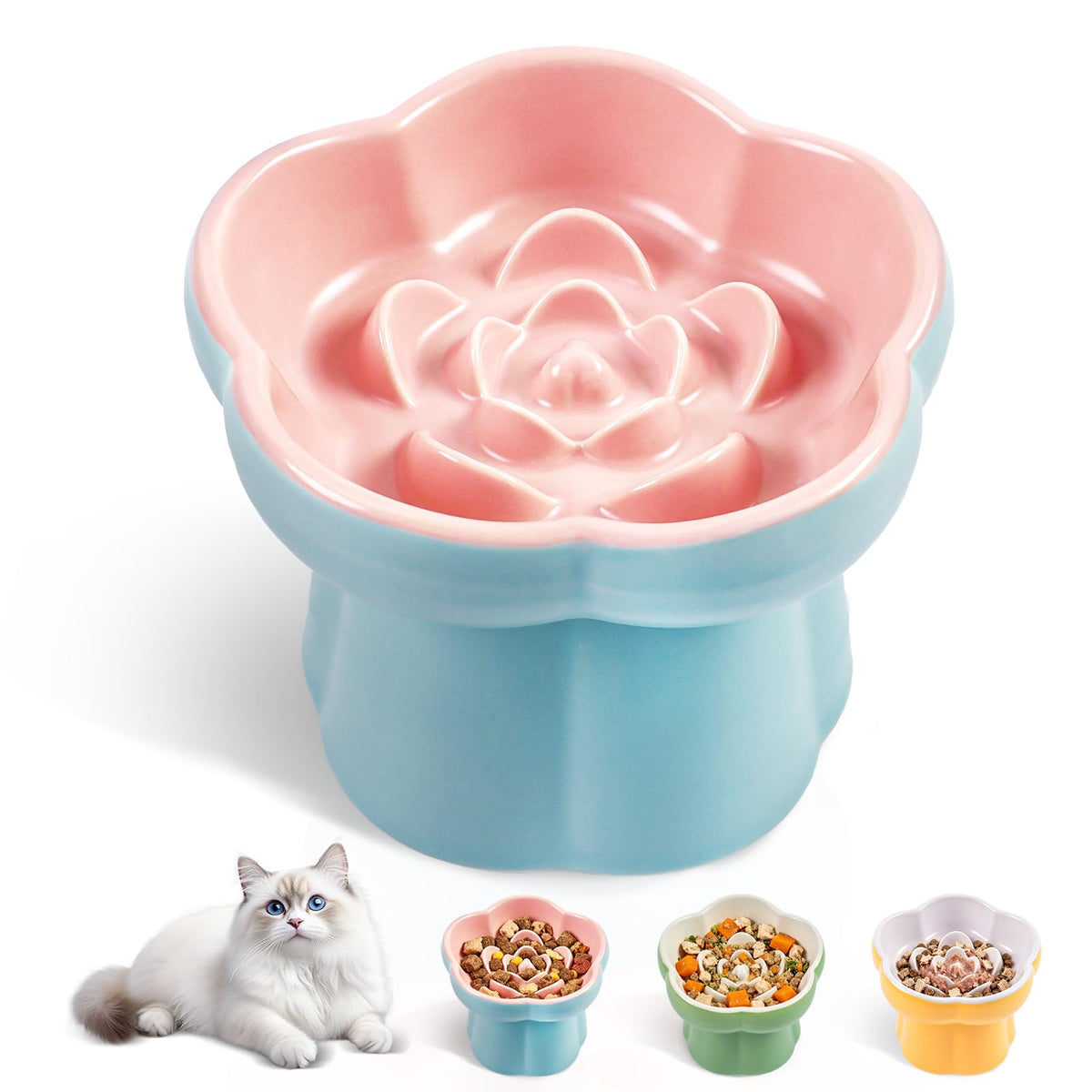 Cat Slow Feeder Bowl Set,1 Pcs Pastel Series Cat Plate for Dry and Wet Food