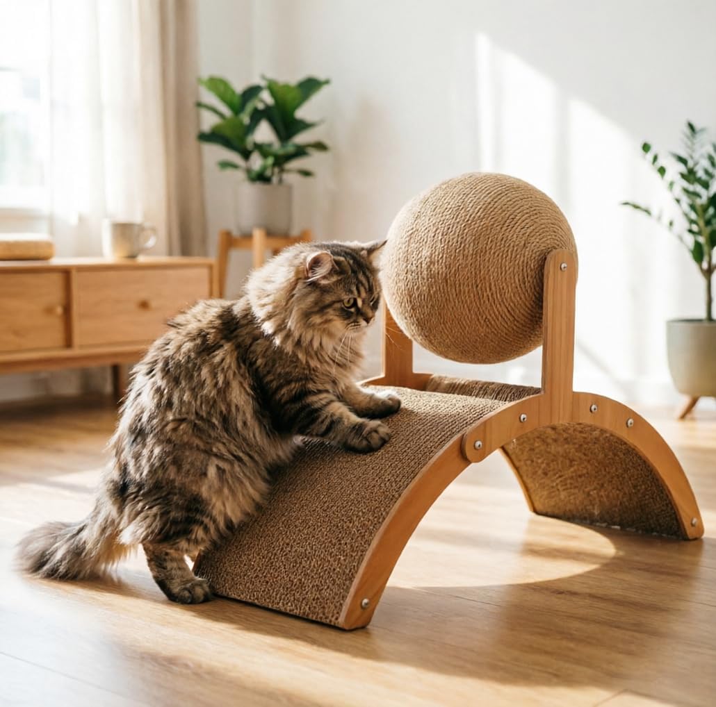 Cat Scratching Ball on Stand: Scratch Pad for Cats with 360° Rotating Sisal Ball - Wobble Ball Cat Scratcher Cat Bridge for Indoor Home Protects Furniture Rugs (1pcs)