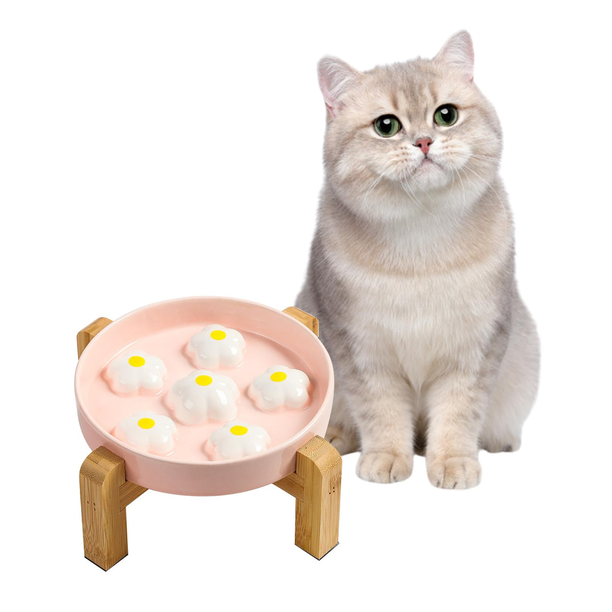 Ceramic Slow Feeder Cat Bowl, 6.3" Whisker Friendly Anti-Vomit, Blush
